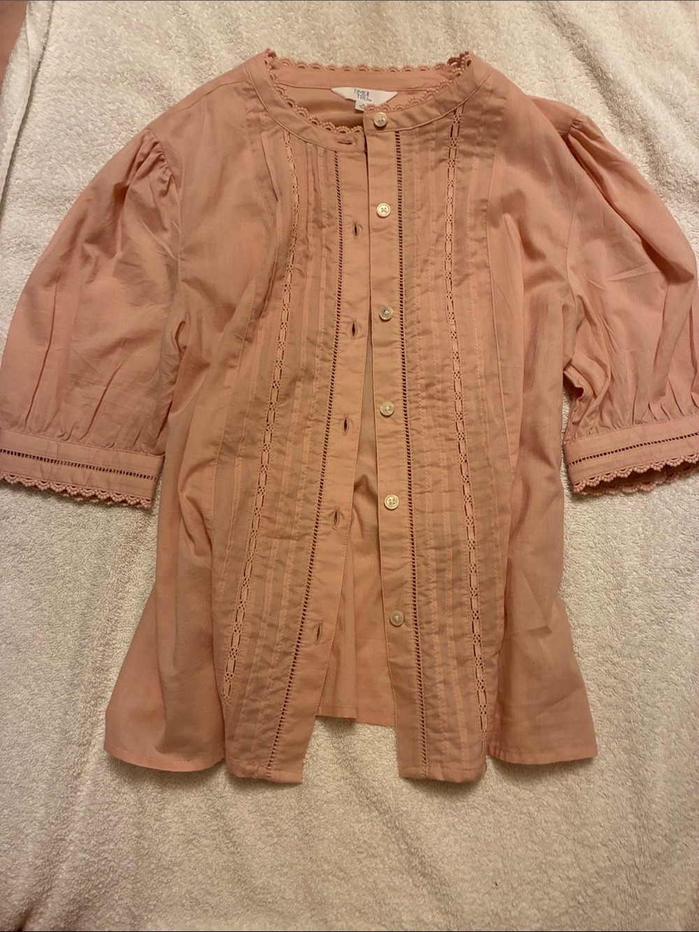 Peach Eyelet Trim Peasant Blouse